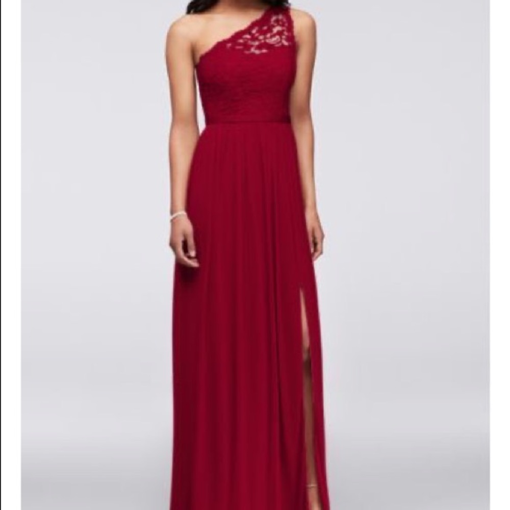 David’s Bridal Long One Shoulder Lace Dress